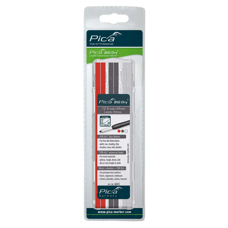 BIG Dry Graphite Refill - 12 Piece - Color:Red White Black - Types:2B - Soft